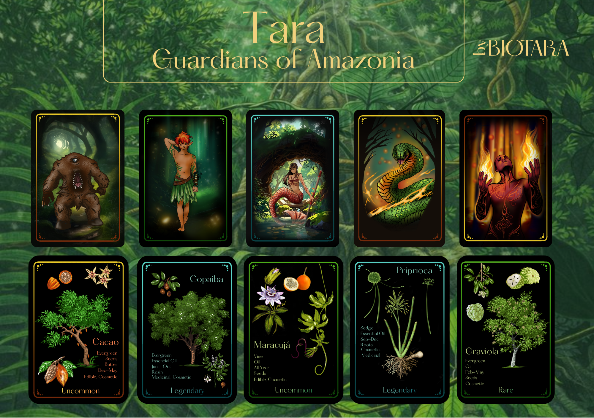 Sample game cards showing Amazon guardian characters
